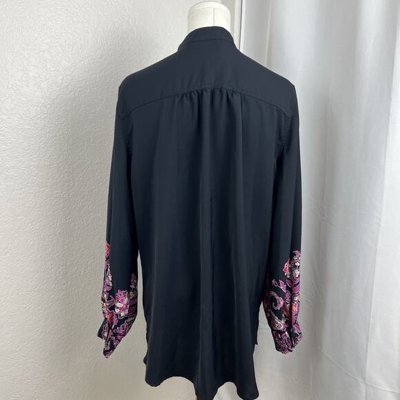 Chicos Top Womens 2 US 12 Black Floral Button Down Sheer Boho Tunic Artsy - Picture 5 of 10